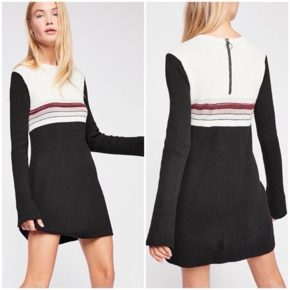 Free People LINEN Blend Colorblock‎ Mini Sweater Dress 0B526177 Size MEDIUM